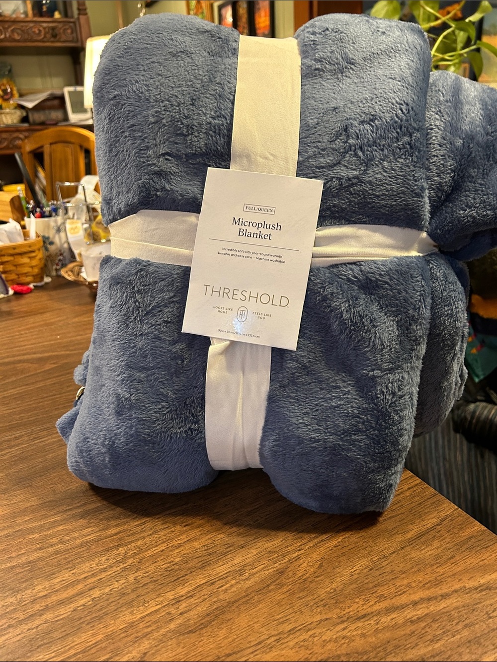 Threshold Plush Microplush Blanket - Blue